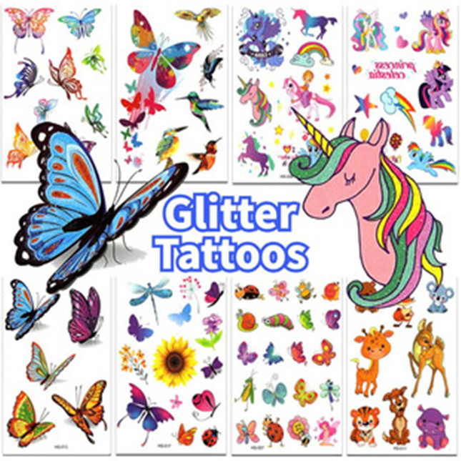 Прямая продажа с фабрики, оптовая продажа, временная мультяшная бабочка, Русалка, блестящая тату-наклейка для детей