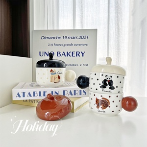 Mug en céramique avec couvercle, série Caramel, motif dessin animé mignon, résistant aux hautes températures, compatible micro-ondes, pour le bureau, le dortoir, tasse pour filles - Product Image 3