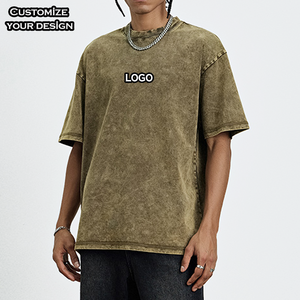 เสื้อยืดโอเวอร์ไซส์ทรงหลวม ผ้าคอตตอน 100% ลายพิมพ์เรียบ ซักย้อมสีแบบแอซิดวอช ดีไซน์วินเทจ สกรีนโลโก้ได้ตามต้องการ สำหรับผู้ชาย ขายส่ง - Product Image 1