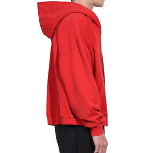Sudadera con capucha recortada de gran tamaño con cremallera completa de algodón transpirable de invierno de alta calidad para hombre con logotipo personalizado frontal holgado liso - Product Image 4