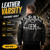Veste en cuir d'agneau OEM de haute qualité pour hommes, avec broderie et appliques en strass personnalisées, style tendance, vente en gros