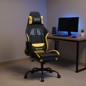 Silla Gamer Extrema Negra y Amarilla de Cuero PU con Reposabrazos 4D Reclinable, Base de 5 Estrellas y Ruedas - Product Image 2
