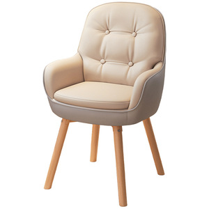 Office Chair With Swivel Function Beige Upholstered Seat Wooden Legs For Home Office Use - Product Image 1