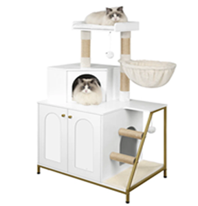 Caja de arena para gatos 4 en 1 con árbol para gatos, plataforma grande, casa oculta para gatos, torre de muebles - Product Image 3