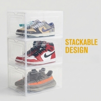 Boîte de rangement à chaussures Clemate améliorée, durable, peu encombrante, empilable, en plastique transparent avec porte avant transparente, organiseur de rangement