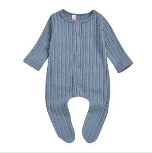 Longsleeve ทารก Romper ผ้าฝ้ายสวมใส่ Grow สไตล์ใหม่ Feeted เสื้อผ้าสำหรับ6-24M ทารกและเด็กวัยหัดเดิน