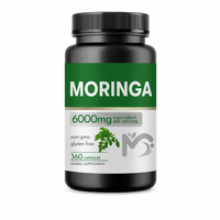 Prix de gros OEM Marque privée Complément alimentaire naturel 100% pur à base de plantes 300 gélules 6000mg Extrait de poudre de feuilles de Moringa en capsules pour adultes