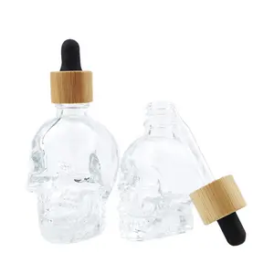 1oz 2oz 120ml sprey şişeleri sakal yağı 30 ml 30 ml 60ml küçük açık renk buzlu siyah renk şekilli kafatası cam damlalık şişe