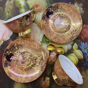 ถ้วยชาจีนลายกระดูกหรูหราสไตล์ยุโรปพร้อมจานรองถ้วยน้ำเซรามิกสีทองชุดถ้วยน้ำชาดอกไม้สำหรับชายามบ่าย - Product Image 3