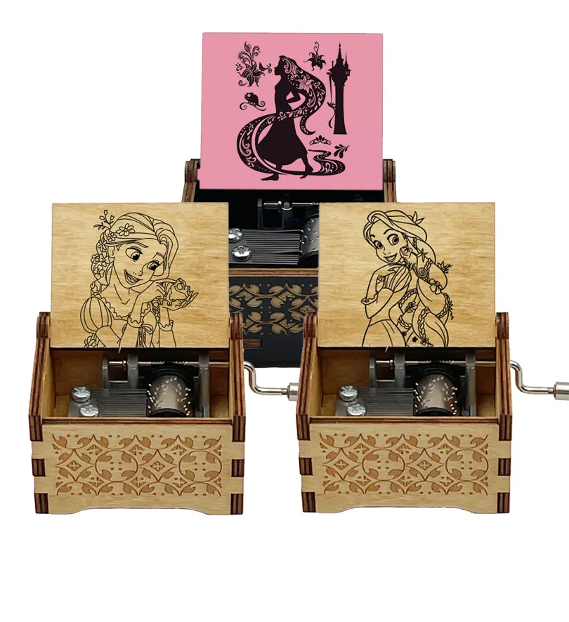 Caja de música de princesas de cuento de hadas para niños, mecanismo de manivela de mano con 18 notas, para regalo