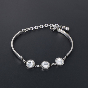 Pulsera de cristal para mujer, tono plateado, con piedras transparentes, para uso diario, CE466 - Product Image 2