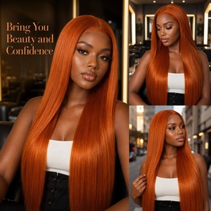 Perruque synthétique longue et droite 13x4 Lace Front pour femme, sans colle, avec dentelle transparente, pour usage quotidien, couleur Rouge Cuivré, Ginger <span class=keywords><strong>Orange</strong></span> - Product Image 4