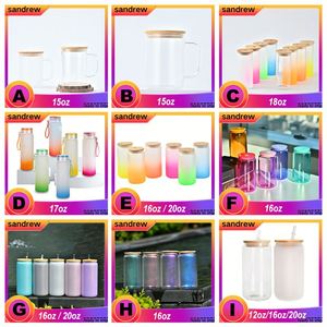 Mug en verre dépoli transparent pour sublimation 16oz, style canette de bière, avec couvercle en bambou et pailles, entrepôt USA - Product Image 6