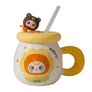 Mug en céramique au design moderne 2025 avec couvercle pour couples, tasse à paille pour enfants, cadeau du Festival Qixi, tasse à eau pour usage domestique pour bébé de trois ans - Product Image 6