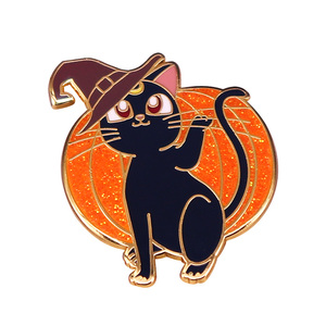 Pin de solapa de calabaza para halloween, chapa de metal con purpurina, esmalte duro para bolso - Product Image 1