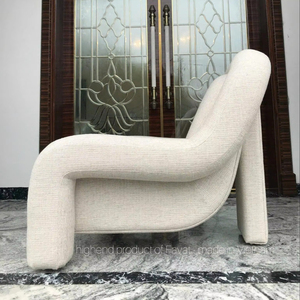 Fauteuil d'appoint de luxe moderne et écologique en tissu bouclé crème, fauteuil incurvé durable pour appartement, salon, chambre, hôtel - Product Image 1