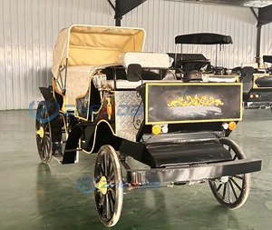 Carroza eléctrica negra europea de alta calidad, estilo antiguo, con semirremolque beige para autobús turístico en parques. - Product Image 4
