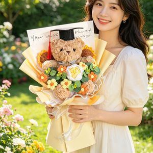 Oso <span class=keywords><strong>de</strong></span> Peluche con Ramo <span class=keywords><strong>de</strong></span> Rosas <span class=keywords><strong>de</strong></span> Hilo <span class=keywords><strong>de</strong></span> Girasol Creativo, Arreglo Floral Hecho a Mano, Regalo <span class=keywords><strong>de</strong></span> Graduación para Niños - Product Image 2