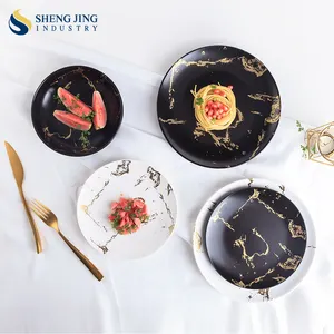 Italian Gold Marble White Black Ceramic Marmo Piatto Piatti Per Dolci Pasta Dessert Dinning Plate For Restaurant Hotel Wedding