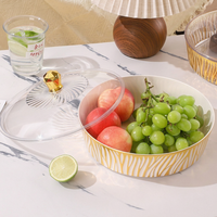 Plateau de service de luxe en plastique transparent rayé avec bordure dorée, durable, de qualité alimentaire, sans BPA, avec couvercle, pour mariage, fruits, bonbons, en-cas