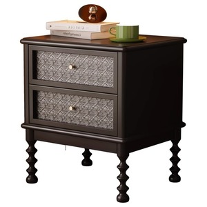 Vintage Black Solid Wood Nightstand With Two Drawers Bedroom Storage <b>Cabinet</b> Assembled Ready To Use - Product Image 2