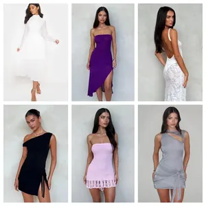 Vente en gros de robes longues pour femmes en coton/polyester pour l'été, vêtements en vrac à bas prix, sans marque, modèle QZ-089 - Product Image 3