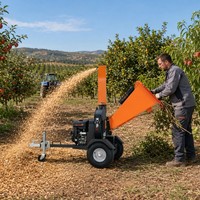 Broyeur de bois à disques à essence NEXAGROT GS150 15HP, capacité 120mm, 11000W, broyeur uniforme, démarrage à clé, décharge à 360 degrés