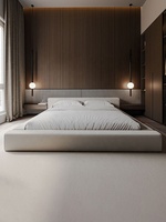 Lit de rangement en bois de pin pour blocs de tofu, design nordique moderne et minimaliste en tissu, lit de mariée sur pieds au sol pour cadre de lit