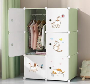 Armoire simple en plastique rose durable, armoire de rangement en tissu épaissi pour la chambre familiale, la chambre locative, les systèmes d'organisation de placards - Product Image 3