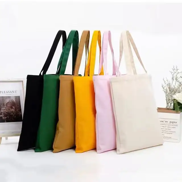 organic canvas thick plain long handle printed reusable green blank shoulder canvas tote bag