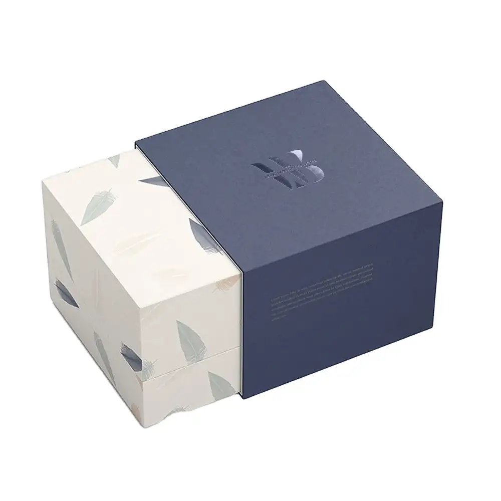 Boîtes à cadeaux en relief blanc, 50 pièces, couvercle carré bleu dur, impression en relief, pliable personnalisé vide, boîte pour cadeau de mariage