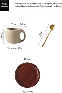 Nordic Ins Coffee Cup Latte Cup Ceramic Water Cup 200-240ML 8 oz With Cover Wood Tray - Product Image 2