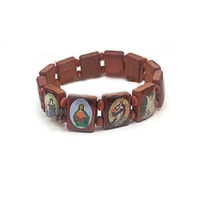 Bracelet élastique religieux en perles dorées avec icône en bois carrée, bracelet chapelet en bois avec autocollant et pendentif goutte d'huile