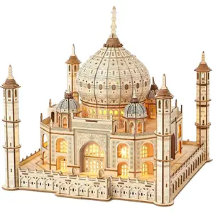 批发教育创意拼图玩具城堡组装模型DIY 3D木制拼图玩具儿童礼品