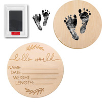 Cadeaux pour nouveau-nés : Plaque d'annonce de naissance en bois poli avec tampon encreur, pour empreintes de mains et de pieds, accessoire photo, décoration de maison DIY, pour chambre d'enfant