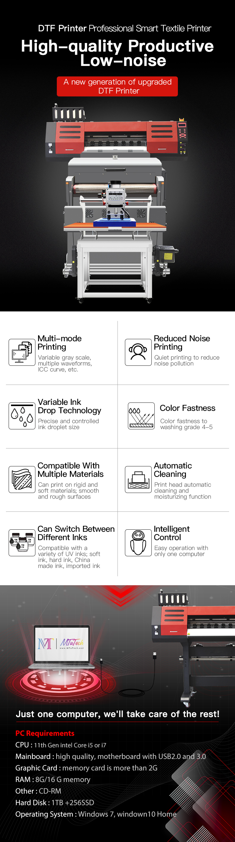 Professio<i></i>nal Supplier MT Versatile 60cm dtf t-shirt printing printer machine digital dtf printer for hoodies coat bag printing