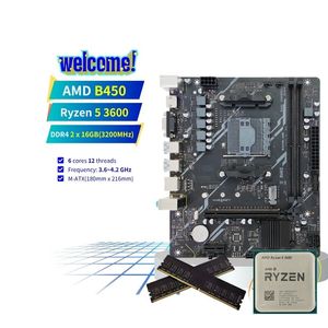 PANDL NUEVO AM4 Juego de combinación de placa base Pc Gaming <span class=keywords><strong>AMD</strong></span> <span class=keywords><strong>Ryzen</strong></span> <span class=keywords><strong>5</strong></span> <span class=keywords><strong>3600</strong></span> Combo <span class=keywords><strong>DDR4</strong></span> Ram 2X16gb 3200MHz B450 Placa base - Product Image 1