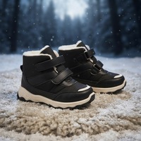 EDUBA Bottes d'hiver unisexes pour enfants, bottes de neige à enfiler, hauteur cheville, doublure en fourrure, semelle extérieure antidérapante en PVC, noir