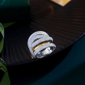 Bagues Superposées pour <span class=keywords><strong>Femme</strong></span>, en Zircon Cubique, à Géométrie Torsadée et Cercles Entrelacés, de Style Marocain, pour Fiançailles, Mariage, Bijoux de Mariée de Dubaï - Product Image 5