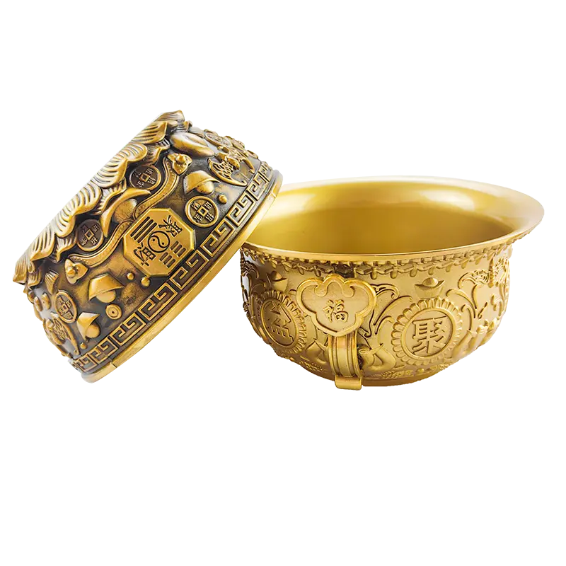 Customize design fortune ornament metal product Chinese traditional copper decoration gold rich brass bowl handicraft product