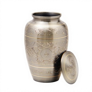 Silver Cremation <b>Urn</b> for Adult 200 Cubic Inch European Style Durable Engraved Leaf Design Funeral <b>Urn</b> <b>Large</b> Brass <b>Urn</b> - Product Image 2