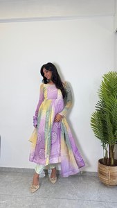 Tout nouveau costume Anarkali pur doux léger Organza Bandhej tissu Micro coton intérieur Kali coupe attaché toile Patta pour les fêtes - Product Image 5