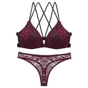 Ensemble de sous-vêtements en dentelle sexy populaire Europe et les États-Unis grand ensemble de soutien-gorge à boucle avant dos nu approvisionnement en gros