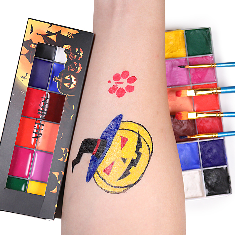 Лучшее сырье для обработки краски для лица большой емкости палитра краски набор OEM с кисточкой и окрашенными шаблонами