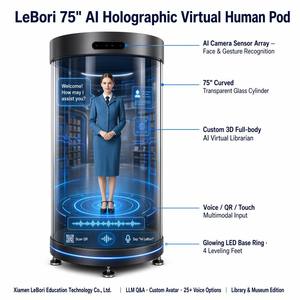 Kiosque virtuel humain holographique IA de 75 pouces |   Écran tactile LED cylindrique |   Avatar interactif pour bibliothèque et musée - Product Image 1