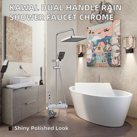 Robinet de douche mural carré chromé Maite, moderne et élégant, à double poignée, en laiton poli, avec cartouche céramique, jet de pluie doux