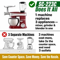 Robot culinaire multifonction SOHEF 6L 1200W 3-en-1 avec hachoir à viande, mixeur en verre, batteur sur socle 6 vitesses, fonction pulse et écran LED