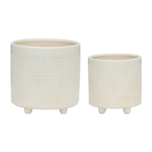 Set di Vasi in Ceramica Rotondi Decorativi per Interni ed Esterni Design Geometrico Bianco con Base a Tre Gambe - Product Image 1