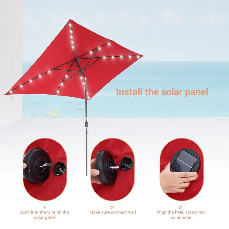 Guarda-chuva solar retangular para exterior 120" x 78" para pátio, material de poliéster UV50+ guarda-chuva de mercado iluminado dobrável