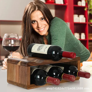 Wooden Double Layer Wine Rack <b>Tabletop</b> Display Shelf For 4 Bottles Simple Design - Product Image 3